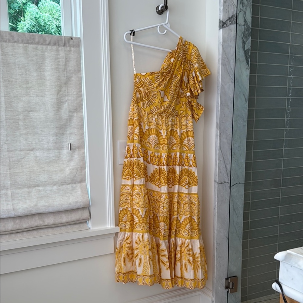 FARM Rio Mustard and White Patterned Dress